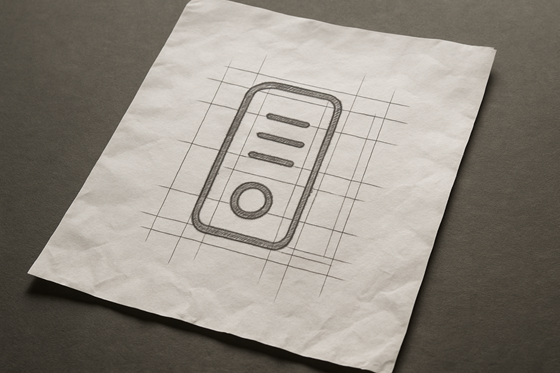 A photograph of a slightly worn, wrinkled blank sheet of white paper that lays flat, slightly tilted, on a table. On the paper is an icon of a binder.