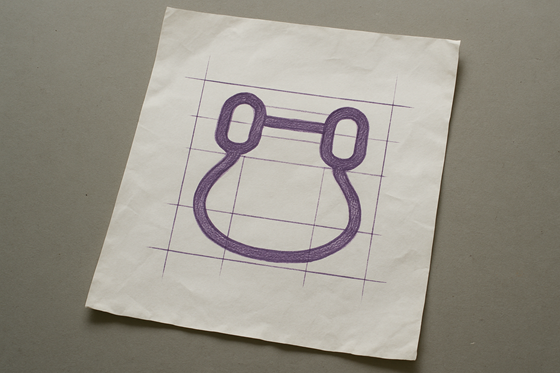 A photograph of a slightly worn, wrinkled blank sheet of white paper that lays flat, slightly tilted, on a table. On the paper is an icon of a resistance band.